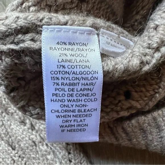 LOFT tan wool blend crochet pullover Long Sleeve sweater SZ  M - Picture 5 of 8